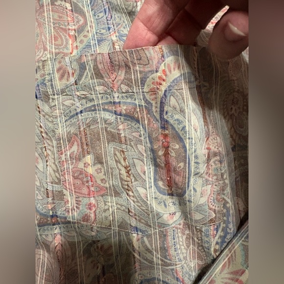 Bugatchi Uomo Shirt Mens XL Pastel‎ Green Orange Paisley Floral Ruffle Botanical - Picture 6 of 12